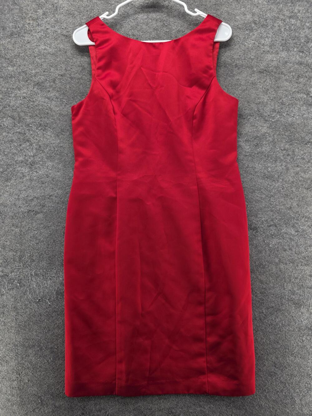 Jessica Howard Dress Womens 12 Red Sheath Knee Length V-Neck Lined Satin Party